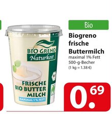 Biogreno frische Buttermilch bei famila Nordost in Detmold Biogreno frische Buttermilch im Angebot bei famila Nordost Detmold für 0,69 €