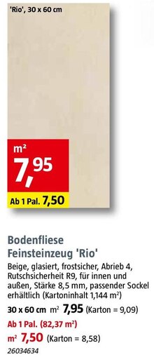 Bodenfliese Feinsteinzeug 'Rio' bei BAUHAUS in Saarbrücken Bodenfliese Feinsteinzeug 'Rio' im Angebot bei BAUHAUS Saarbrücken für 7,95 €