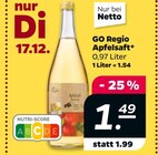 Apfelsaft von GO Regio im aktuellen Netto mit dem Scottie Prospekt für 1,49 €