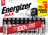 Lot de 15 piles + 5 offertes Energizer Max AA/LR6 - ENERGIZER dans le catalogue Carrefour Market