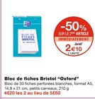 Bloc de fiches Bristol - Oxford en promo chez Monoprix Bloc de fiches Bristol - Oxford dans le catalogue Monoprix