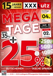 XXXLutz Möbel & Einrichtung Prospekt der aktuellen Woche mit 4 Seiten, gültig von 26.09.2026 bis 02.10.2026, in Sinzig und Umgebung Aktueller XXXLutz Möbel & Einrichtung Prospekt in Sinzig und Umgebung, "MEGA-TAGE" mit 4 Seiten, 26.09.2026 - 02.10.2026