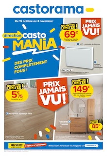 Catalogue Castorama de la semaine 44, "direction casto MANIA : DES PRIX COMPLÈTEMENT FOUS !", page 1, 15/10/2025 - 03/11/2025 Prospectus Castorama en cours, "direction casto MANIA : DES PRIX COMPLÈTEMENT FOUS !", page 1 sur 20