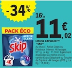 Lessive capsules - Skip en promo à 11,02 € chez E.Leclerc Lessive capsules - Skip dans le catalogue E.Leclerc