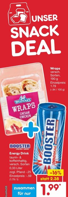 Wraps und Energy Drink bei Netto Marken-Discount in Schorndorf Wraps und Energy Drink im Angebot bei Netto Marken-Discount Schorndorf für 1,99 €