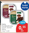 Hundenahrung von pablo für 0,55 € bei budni im Angebot Hundenahrung von pablo im aktuellen budni Prospekt