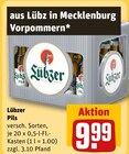 Pils im Angebot bei REWE in Mühlhausen Pils Angebote von Lübzer bei REWE Mühlhausen für 9,99 €