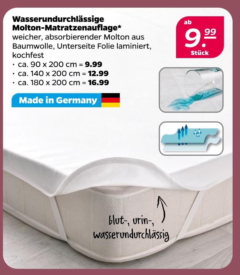 Wasserundurchlässige Molton-Matratzenauflage