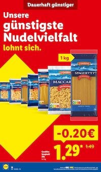 Nudeln im Lidl Prospekt "Der Preisführer macht Deutschland dauerhaft günstiger!" mit 18 Seiten (Fürth)