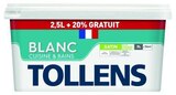 Peinture(d) cuisine et salle de bain TOLLENS blanc satin 2,5 L + 20% - Tollens - Castorama à Neuilly-sur-Marne Peinture(d) cuisine et salle de bain TOLLENS blanc satin 2,5 L + 20% - Tollens en promo chez Castorama Neuilly-sur-Marne à 49,90 €