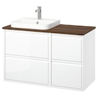 Waschbeckenunterschrank im IKEA Prospekt Waschbeckenschr./Waschb./Mischbat. Hochglanz weiß/braun Nussbaumnachbildung 102x49x71 cm von ÄNGSJÖN / BACKSJÖN im aktuellen IKEA Prospekt für 529,00 €