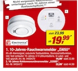 10-Jahres-Rauchwarnmelder „Ei650“ oder 10-Jahres-Kohlenmonoxidwarnmelder „Ei208D“ von Electronics im aktuellen toom Baumarkt Prospekt für 19,99 €