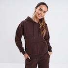 Sweat hoodie molleton à capuche marron foncé femme en promo chez La Halle Sweat hoodie molleton à capuche marron foncé femme dans le catalogue La Halle