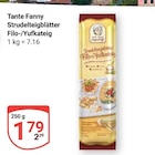 Strudelteigblätter Filo-/Yufkateig von Tante Fanny für 1,79 € bei GLOBUS im Angebot Strudelteigblätter Filo-/Yufkateig von Tante Fanny im aktuellen GLOBUS Prospekt