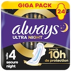 Serviettes hygiéniques ultra secure night ailettes t4 x24 - Always en promo chez Intermarché Serviettes hygiéniques ultra secure night ailettes t4 x24 - Always dans le catalogue Intermarché