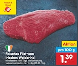 Falsches Filet vom Irischen Weiderind für 1,39 € bei Netto Marken-Discount im Angebot Falsches Filet vom Irischen Weiderind im aktuellen Netto Marken-Discount Prospekt