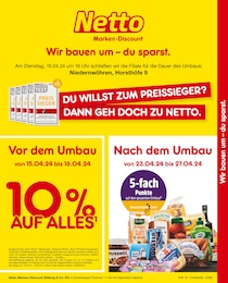 Netto Marken-Discount Prospekt für Stadthagen: "Wir bauen um - Du sparst.", 2 Seiten, 15.04.2024 - 16.04.2024