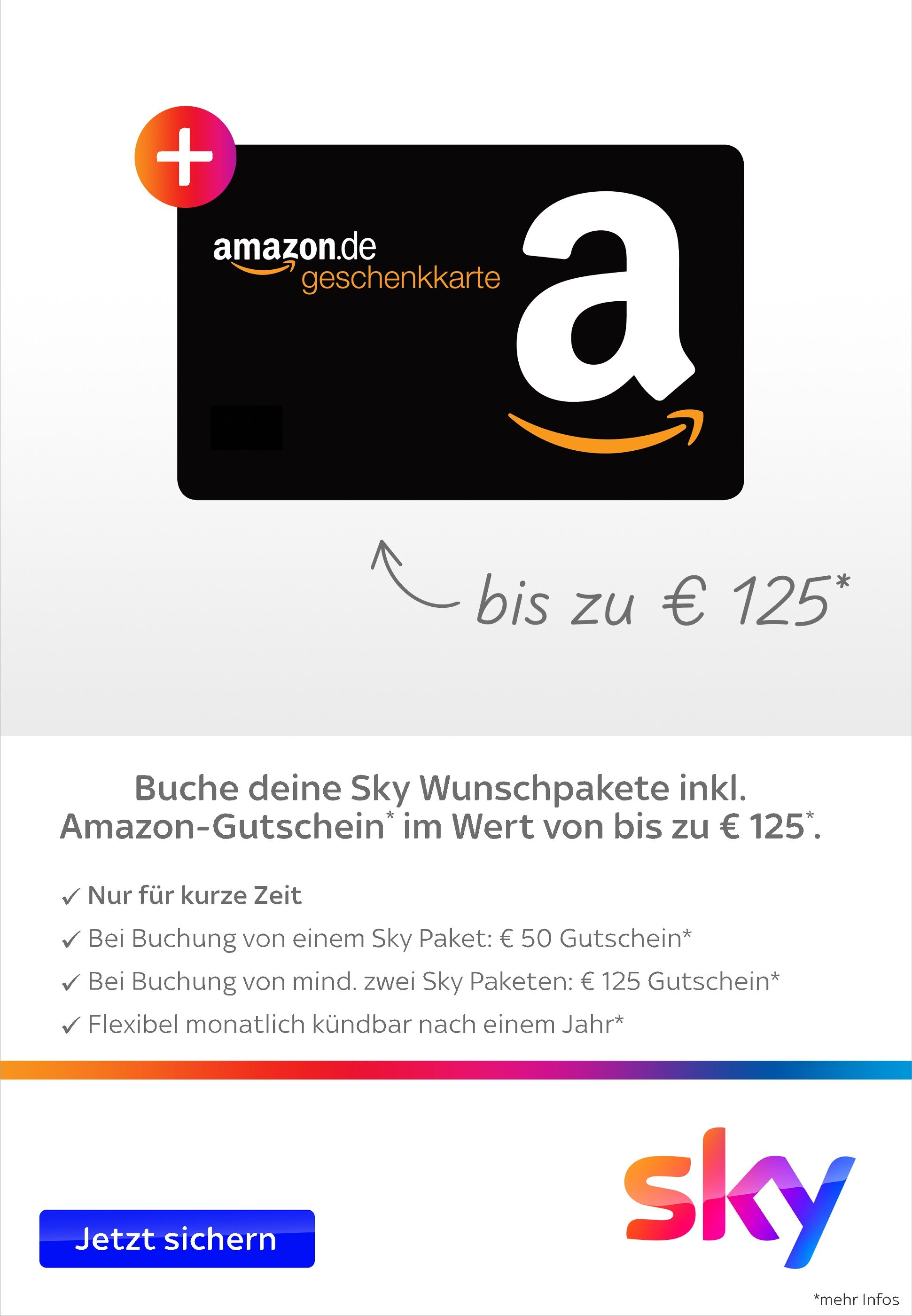 Sky Prospekt für Recklinghausen mit 4 Seiten Sky Prospekt für Recklinghausen: "Buche deine Sky Wunschpakete inkl. Amazon-Gutschein im Wert von bis zu 125€.", 4 Seiten, 24.09.2021 - 24.09.2021