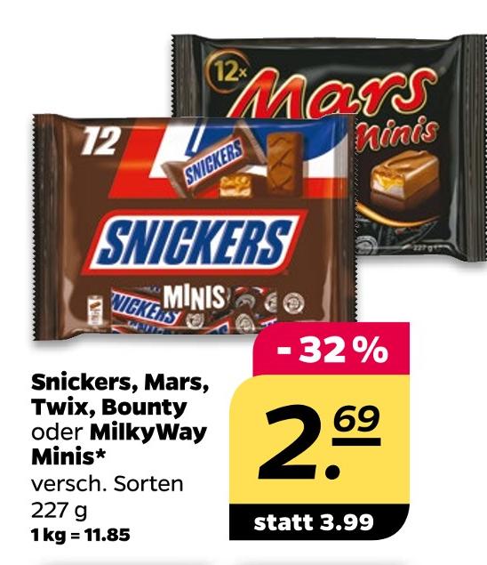 Snickers, Mars, Twix, Bounty oder MilkyWay Minis