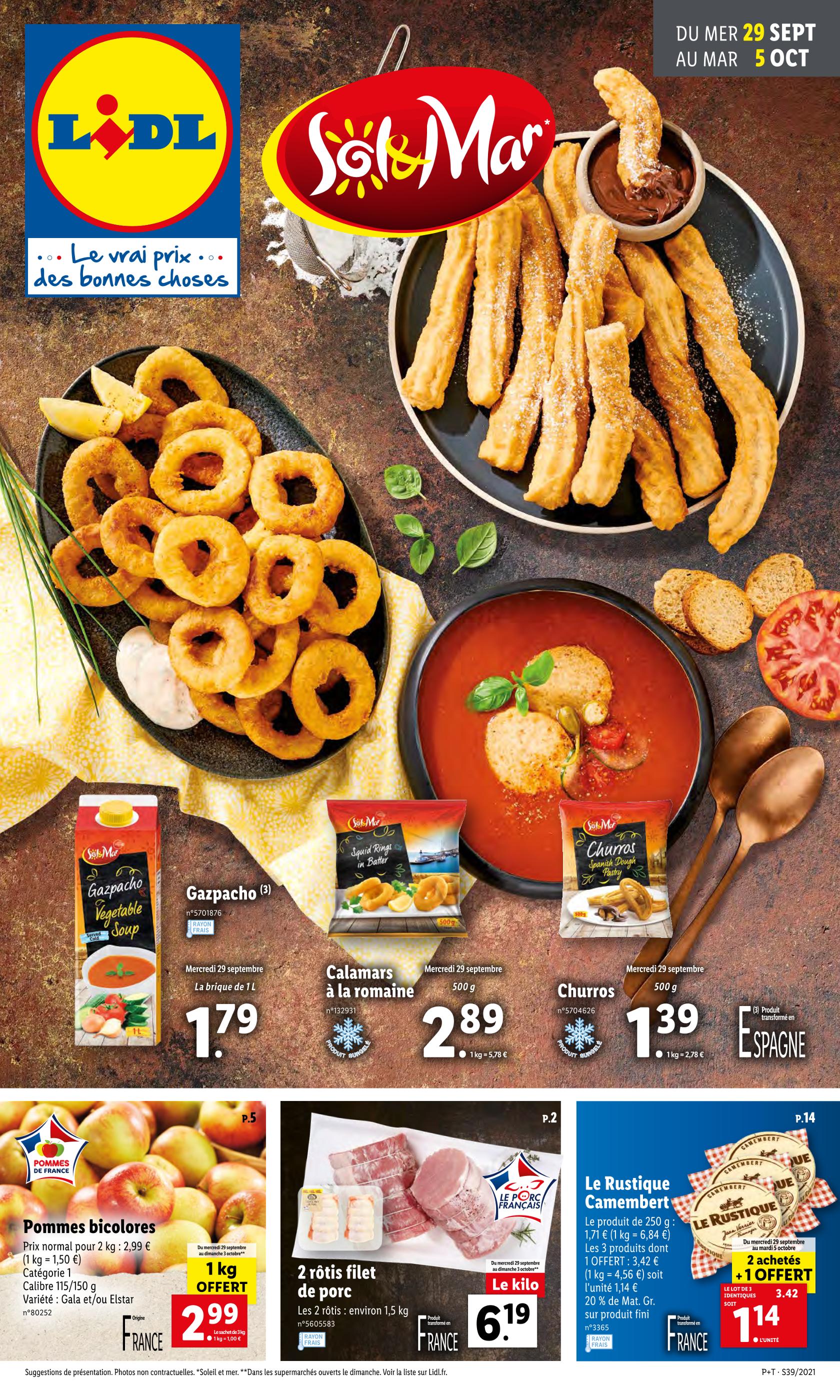 Catalogue Lidl à Châtillon, avec 1 page Prospectus Lidl à Châtillon, "Sol & mar", 1 page, 29/09/2021 - 05/10/2021