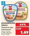 Teewurst von RÜGENWALDER MÜHLE für 1,49 € bei Kaufland im Angebot Teewurst von RÜGENWALDER MÜHLE im aktuellen Kaufland Prospekt