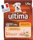 Croquettes pour chien adulte petit <10kg avec poulet - Ultima en promo à 9,50 € chez Supermarchés Match Croquettes pour chien adulte petit <10kg avec poulet - Ultima dans le catalogue Supermarchés Match