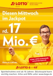 LOTTO Bayern Prospekt für Neu Ulm: "Diesen Mittwoch im Jackpot rd. 17 Mio. €", 1 Seite, 16.12.2024 - 18.12.2024