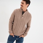 Pull col montant boutonné et torsades taupe homme dans le catalogue La Halle