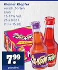 versch. Sorten Likör im Angebot bei Getränkewelt in Erkrath versch. Sorten Likör Angebote von Kleiner Klopfer bei Getränkewelt Erkrath für 7,99 €