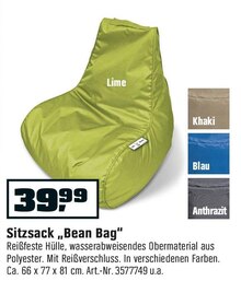 Sitzsack „Bean Bag“ bei OBI in Dortmund Sitzsack „Bean Bag“ im Angebot bei OBI Dortmund für 39,99 €