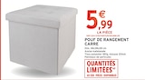 Pouf de rangement carré en promo chez Intermarché Hyper Nancy à 5,99 €