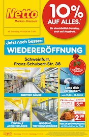 Hähnchen im Netto Marken-Discount Prospekt in Schweinfurt Aktueller Netto Marken-Discount Prospekt mit Hähnchen, "Wiedereröffnung - 10% auf ALLES", Seite 1