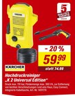 Hochdruckreiniger „K 2 Universal Edition“ im Angebot bei toom Baumarkt in Wolfenbüttel Hochdruckreiniger „K 2 Universal Edition“ Angebote von Kärcher bei toom Baumarkt Wolfenbüttel für 59,99 €