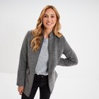 Manteau mi-long cintré zippé col montant gris foncé femme - La Halle à Levallois-Perret Manteau mi-long cintré zippé col montant gris foncé femme en promo chez La Halle Levallois-Perret à 19,99 €