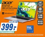Notebook Swift Lite 16 (SFL16-31P-37FU) bei expert im Schwandorf Prospekt für 399,00 €
