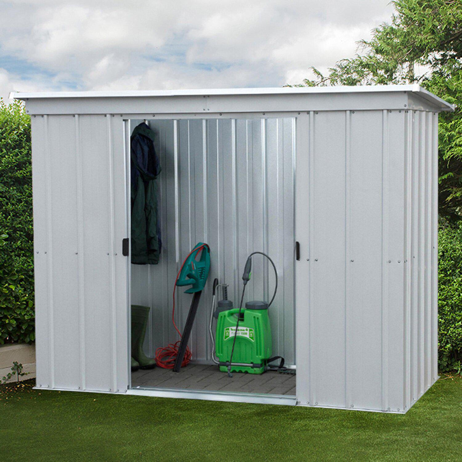 OBI Wasserburg - Gerätehaus Titanium 64PZ Silber-Metallic B x T 184 cm x 104 cm Gerätehaus Titanium 64PZ Silber-Metallic B x T 184 cm x 104 cm Angebot bei OBI Wasserburg im Prospekt ORDNUNG IM GARTEN