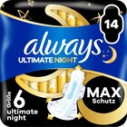 Aktuelles Ultra-Binden Ultimate Night Extra Lang 6 mit Flügeln Angebot bei dm-drogerie markt in Remscheid ab 3,95 €