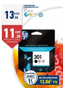 Cartouche Imprimante dans le catalogue Bureau Vallée CARTOUCHE D’ENCRE HP 301 à 13,56 € en promo chez Bureau Vallée