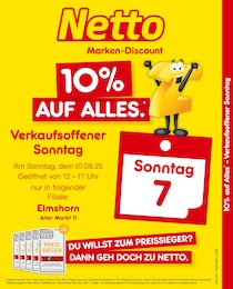 Netto Marken-Discount Prospekt für Elmshorn mit 2 Seiten Netto Marken-Discount Prospekt für Elmshorn: "10% auf ALLES", 2 Seiten, 07.09.2025 - 07.09.2025