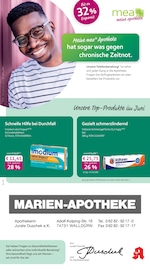 mea - meine apotheke Apotheken Prospekt der aktuellen Woche mit 4 Seiten, gültig von 01.06.2026 bis 30.06.2026, in Buchen und Umgebung Aktueller mea - meine apotheke Apotheken Prospekt in Buchen und Umgebung, "Unsere Juni-Angebote" mit 4 Seiten, 01.06.2026 - 30.06.2026