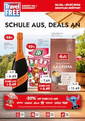 Aktueller Travel FREE Supermarkt Prospekt in Drachselsried und Umgebung, "SCHULE AUS, DEALS AN" mit 13 Seiten, 26.06.2026 - 09.07.2026