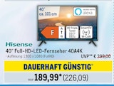 40“ Full-HD-LED-Fernseher 40A4K Angebote von Hisense bei Metro Neuss für 226,09 €