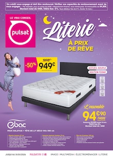 Catalogue Pulsat de la semaine 2, "Literie À PRIX DE RÊVE", page 1, 05/01/2026 - 31/01/2026 Prospectus Pulsat en cours, "Literie À PRIX DE RÊVE", page 1 sur 4