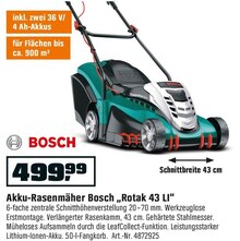 Akku-Rasenmäher Bosch „Rotak 43 LI“ bei OBI in Dortmund Akku-Rasenmäher Bosch „Rotak 43 LI“ im Angebot bei OBI Dortmund für 499,99 €