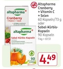 Cranberry + Vitamin C + Selen oder Sabal-Kürbis-Kapseln Angebote von Altapharma bei Rossmann Greifswald für 4,49 €