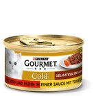 Aktuelles GOURMET Gold Délicatesse en Sauce mit Rind und Huhn in einer Sauce mit Tomaten 85 g Angebot bei Zookauf in Remscheid ab 0,49 €
