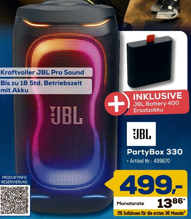 PartyBox 330 im Angebot bei EURONICS in Soest PartyBox 330 Angebote von JBL bei EURONICS Soest für 499,00 €