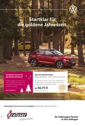 Volkswagen Werkstatt & Auto Prospekt der aktuellen Woche mit 1 Seite, gültig von 01.09.2026 bis 31.12.2026, in Dornstadt und Umgebung Aktueller Volkswagen Werkstatt & Auto Prospekt in Dornstadt und Umgebung, "Herbst im Kopf. Sicherheit im Auto." mit 1 Seite, 01.09.2026 - 31.12.2026