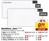 Wandfliese Anna Matt Angebote bei toom Baumarkt Aurich für 9,99 €