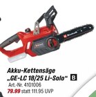 Akku-Kettensäge GE-LC 18/25 Li-Solo Angebote von Einhell bei toom Baumarkt Moers für 79,99 €